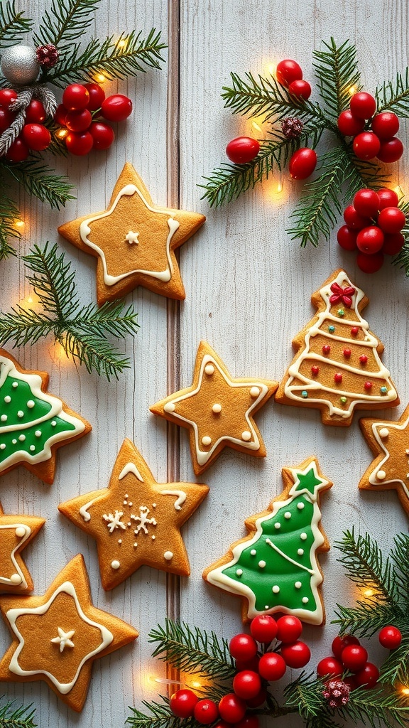 Aesthetic Christmas Recipe Collection Aesthetic Christmas dessert table with gingerbread cookies, festive decorations, and fairy lights.